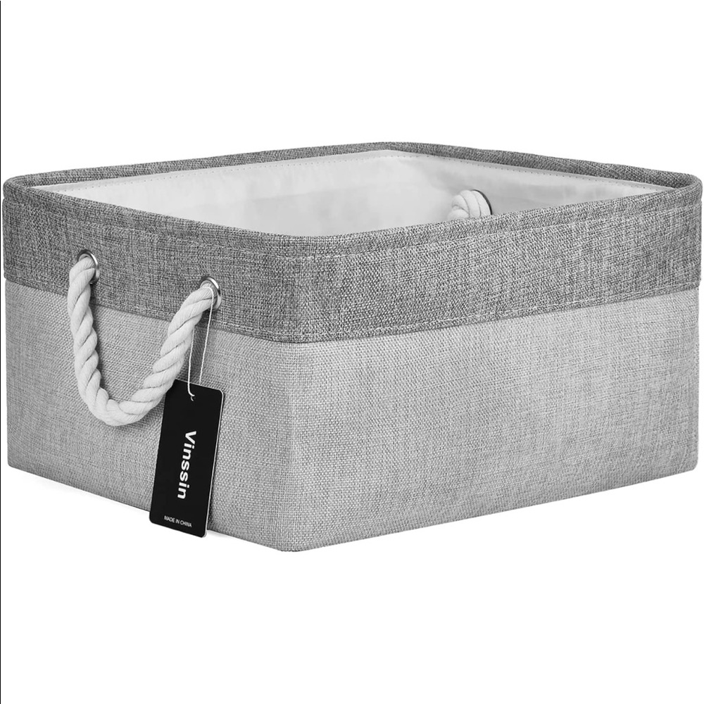 NEW! Large Canvas Storage Bin Foldable Fabric Basket with Handles Durable Gray